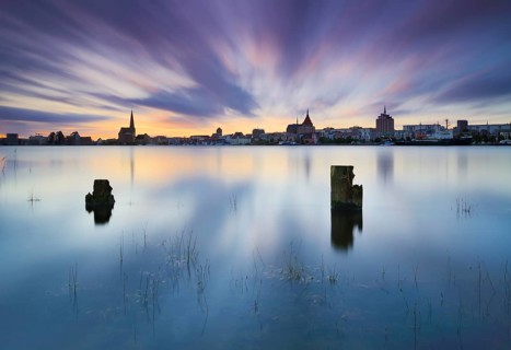 Old town and city harbour with river Warnow