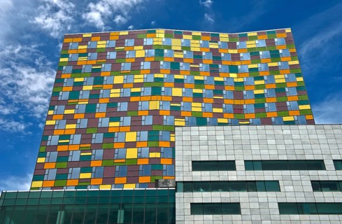 Modern building with colorful facade