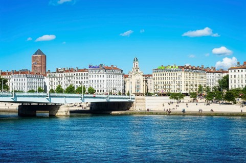Rhone Banks with Lyon skyline and pencil skyscraper, Lyon