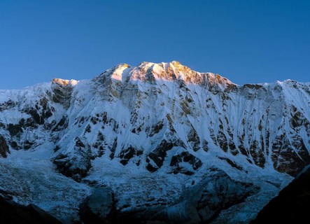 View of the snow covered Annapurna 1 North Face at sunrise