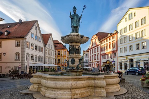 Willibaldsbrunnen with statue of missionary and bishop Willibald