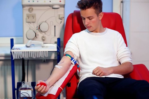 Patient collecting blood at the transfusion ward of a hospital