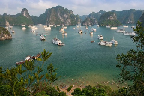 Halong Bay with boats