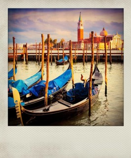 Vintage polaroid photo of Gondolas in Venice