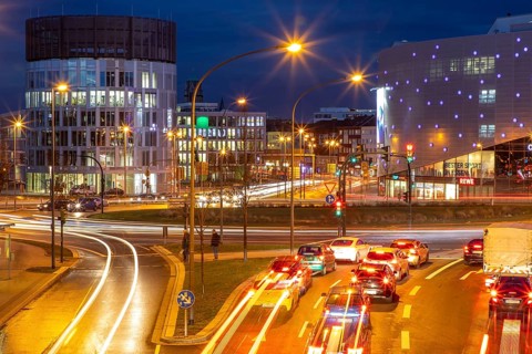 Evening city traffic in Essen