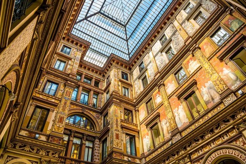 Ornately painted and decorated courtyard of the Palazzo Sciarra Galleria Sciarra