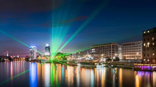 Illuminated river Spree at night