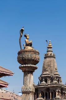 Statue of king Yoganarendra Malla with snake and bird