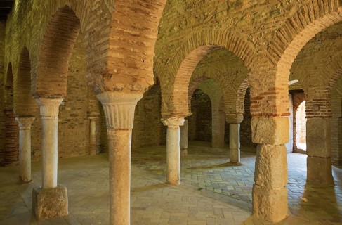 Brick horseshoe arches in mosque of Almonaster La Real