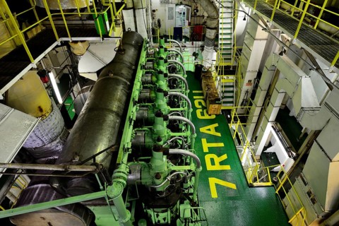 Engine room on a cargo ship