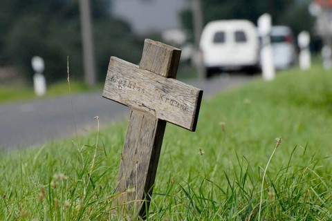 Memorial cross at roadside