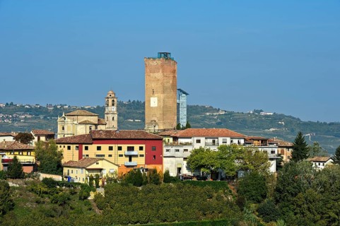 View of city with medieval tower