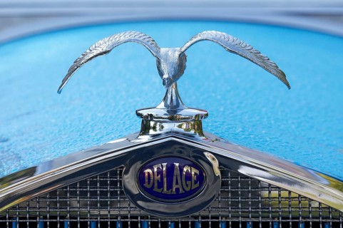 Historical radiator figure and brand emblem Delage