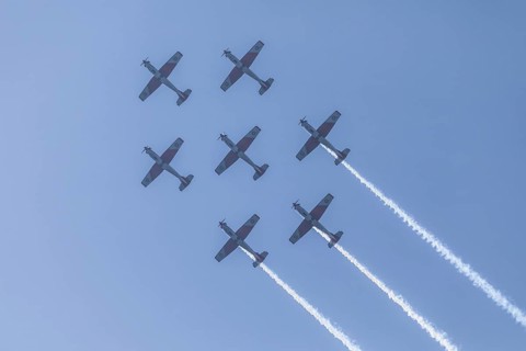 PC-7 team of the Swiss Air Force at a flight show on the occasion of Air & Days in Lucerne
