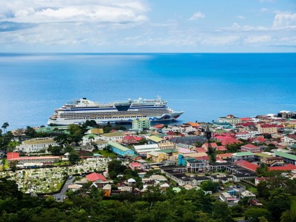 Capital Roseau and port with cruise ship