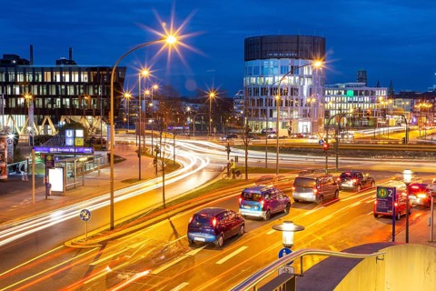 Evening city traffic in Essen