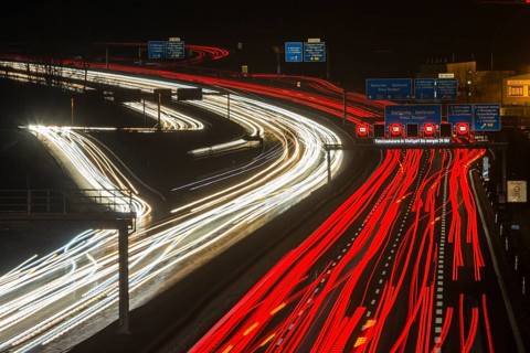 Motorway with light trails