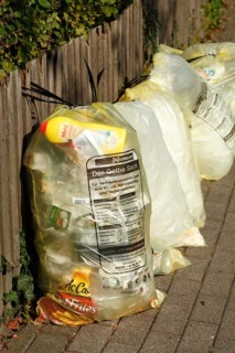 Yellow bags with plastic waste