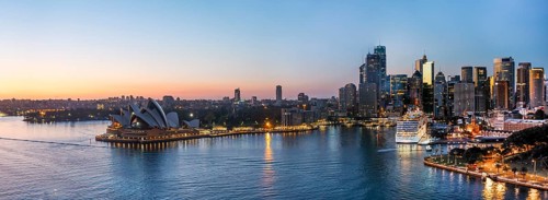 Circular Quay and The Rocks at dusk