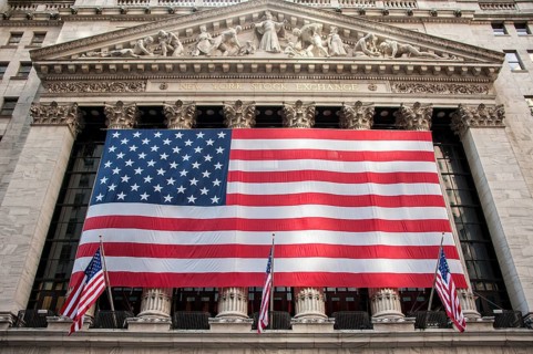 American flags on New York Stock Exchange