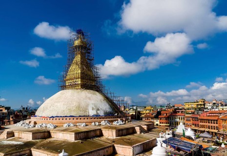 Scaffolding around upper part of Boudhanath