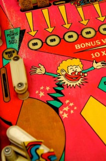 Close up on a detail of a pinball machine