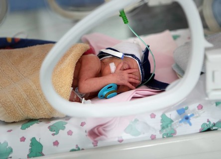 Incubator with newborn baby