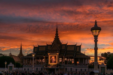 Moonlight Pavilion of the Royal Palace with portrait of King Norodom Sihanouk