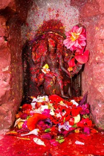 Small statue of god Kaalratri outside Khadga Devi Temple