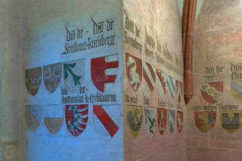 Coat of arms in the gothic coat of arms hall in the Wenceslas castle