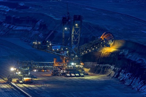Lignite opencast mine at night