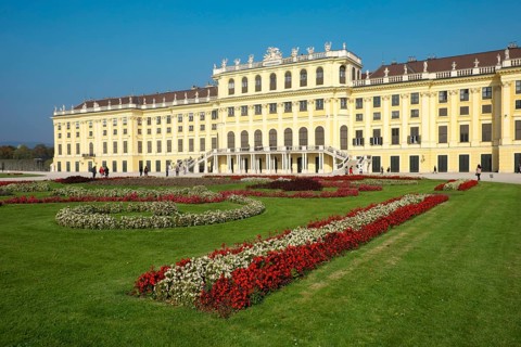 Schonbrunn Palace with flower bed