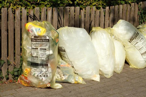 Yellow bags with plastic waste