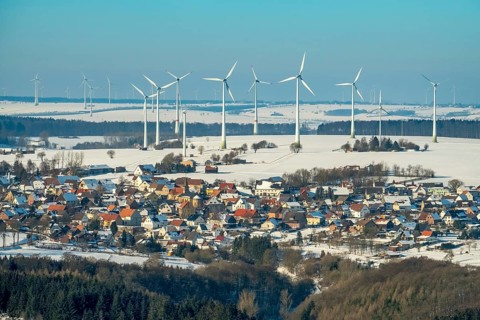 Wind turbines in the snow