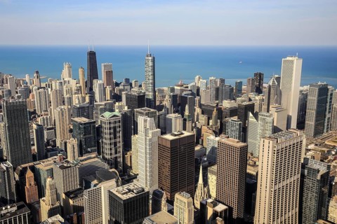 Skyline in front of Lake Michigan
