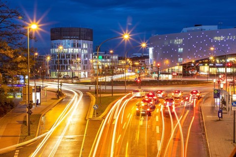 Evening city traffic in Essen