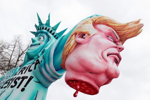 Statue of Liberty holding severed head of US President Donald Trump