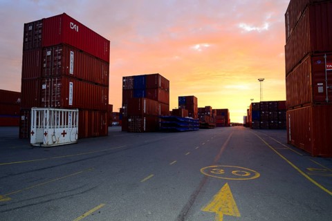 Containers stacked at terminal