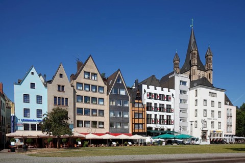 Houses along Rhine river bank