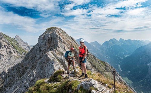 Two female hikers on trail