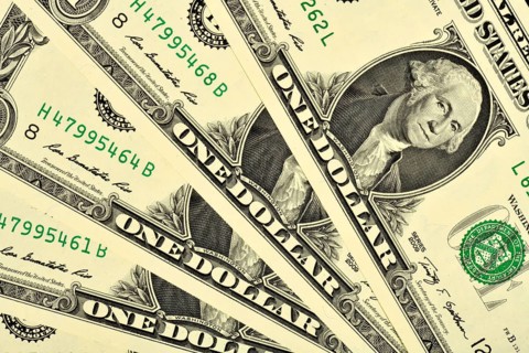 US dollar fans of one dollar banknotes