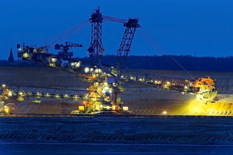 Lignite opencast mine at night