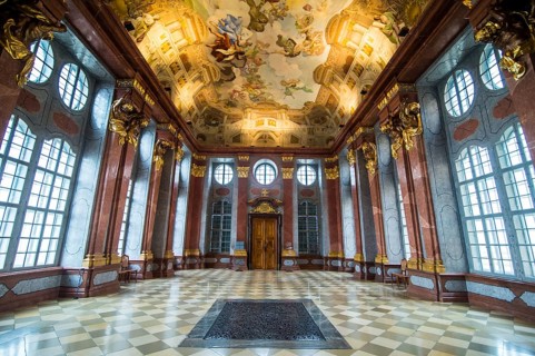Marble hall with its painted ceiling