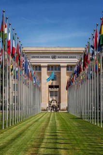Flags in front of the Palace of Nations