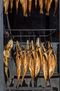 Smoked fish in smokehouse