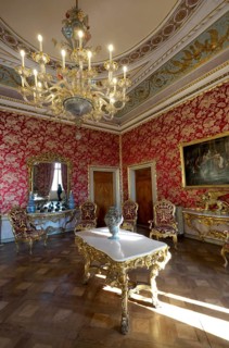 Hall with historical furniture and chandeliers