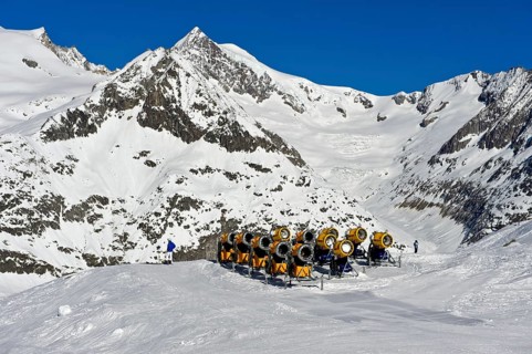 Snow cannons on ski slope