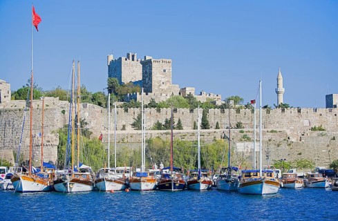 Boats in front of Bodrum Castle or St. Peter's Castle
