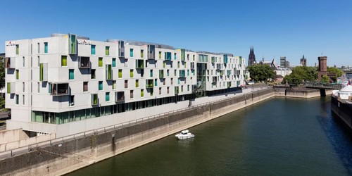Hotel Art'otel and Malakoff tower on the Rhine