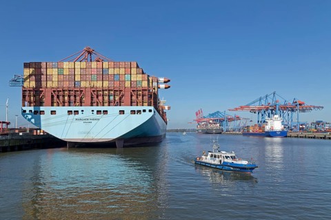 Cargo ship loaded in port